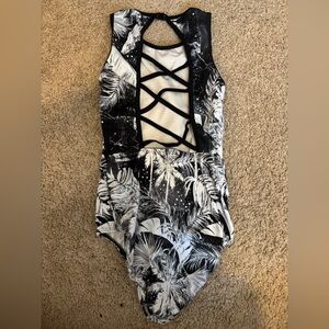 Black and White Tropical Print Leotard